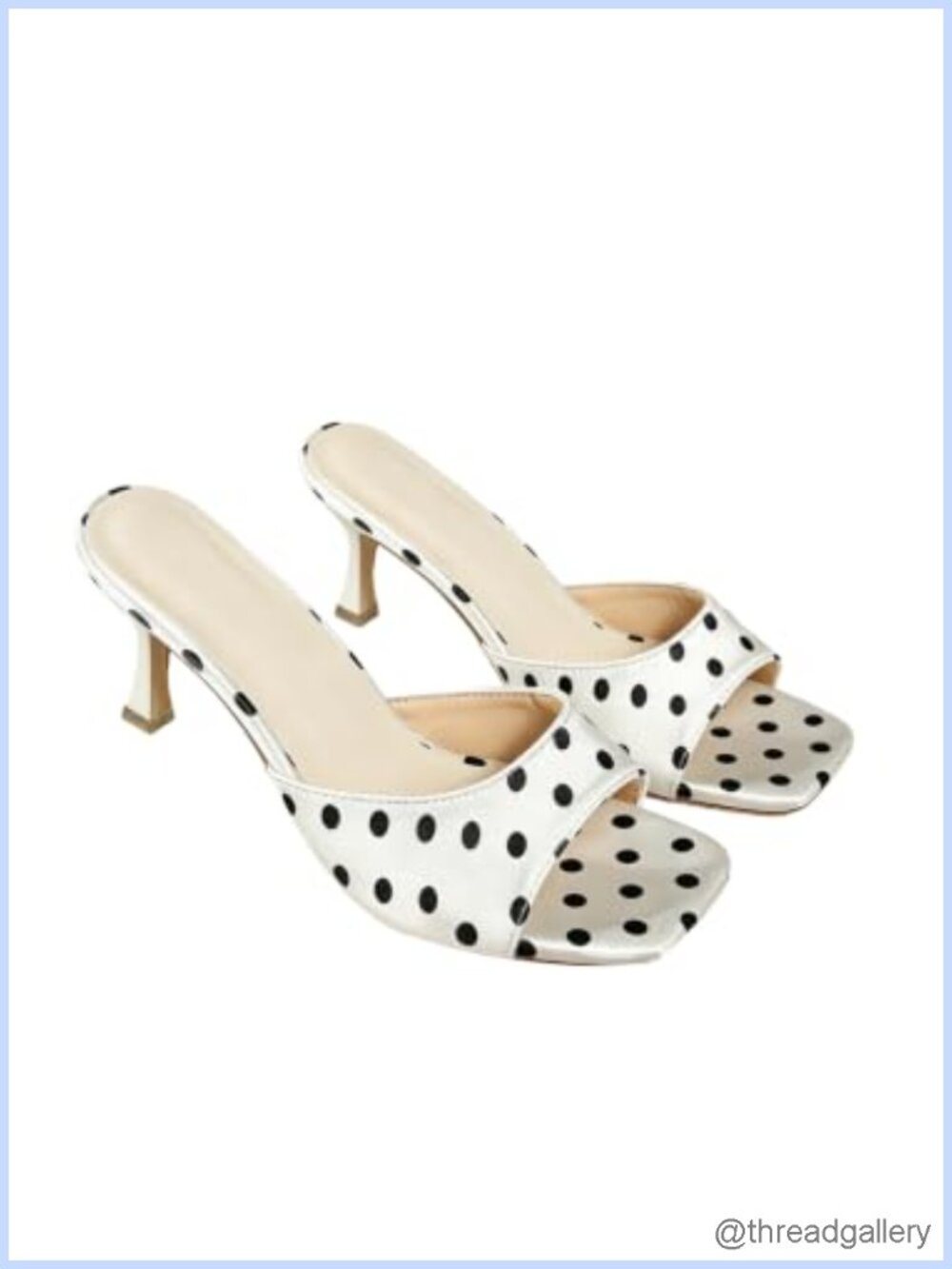 Kitten Heel Sandals Square Toe Polka Dot Slip On Bow Women's